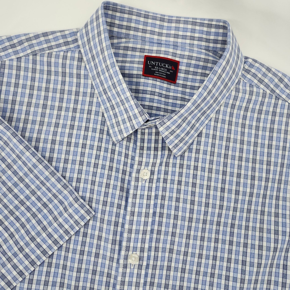 UNTUCKit Mens Dante Slim Fit Shirt Size XXL Blue Check Wrinkle Free Crisp Modern
